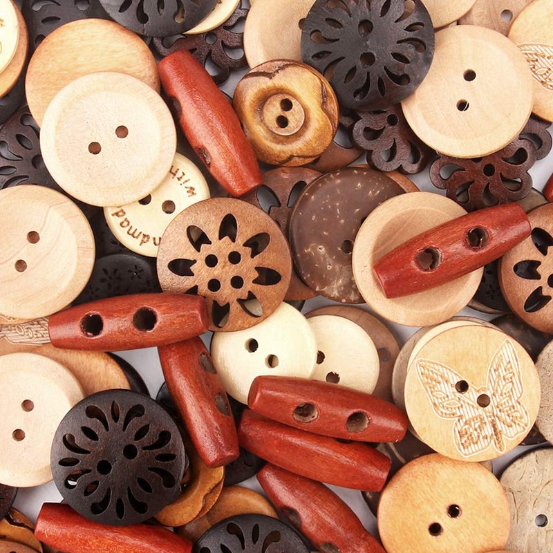 Meifuly Assorted Handmade Buttons, 120Pcs Wooden Buttons Art DIY Craft Supplies with Box - Image 4